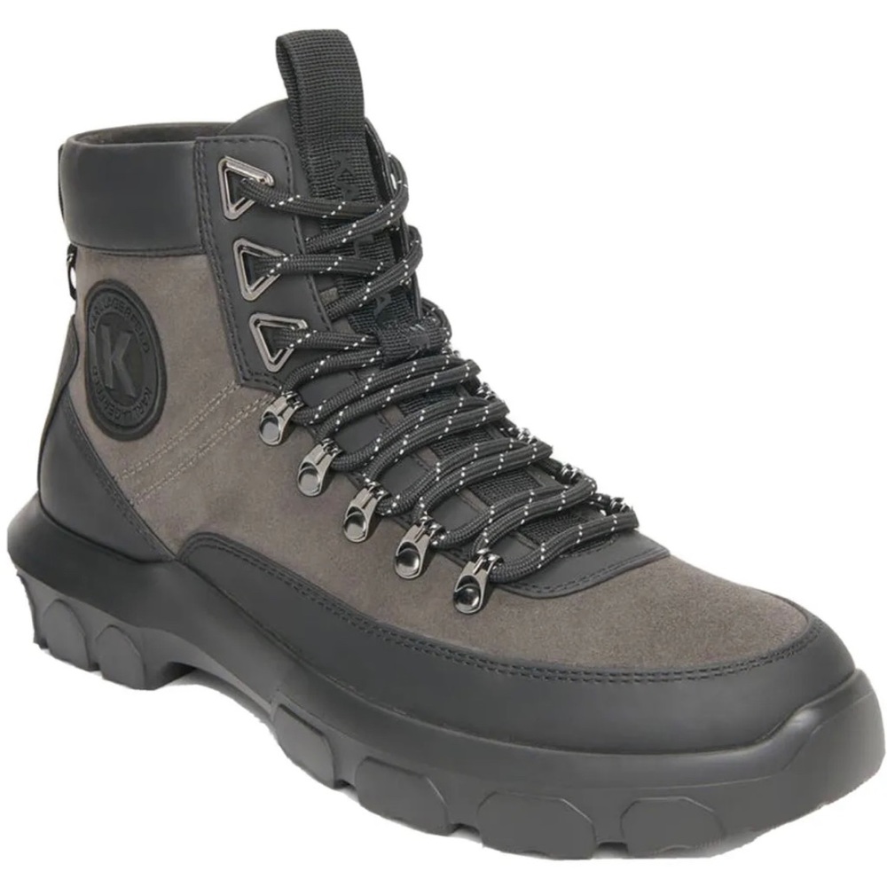 NEW Men's Karl Lagerfeld Paris Hiking Boots Black Suede Gray Size 10.5 MSRP$275!
